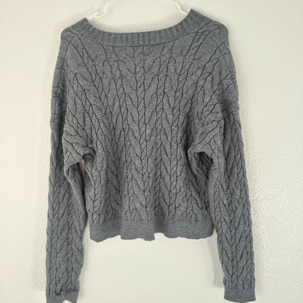 Cyrus Cardigan Sweater Women’s XL Gray Button Front Cable Knit V-Neck Top - Picture 2 of 7